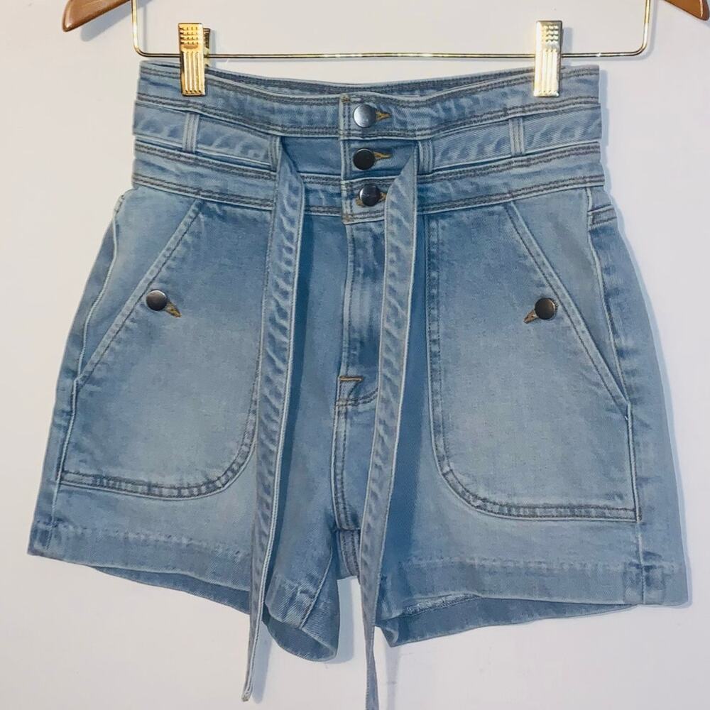 FRAME Triple Tie-waist Denim Shorts In Mahoney sz 24 - Picture 6 of 10